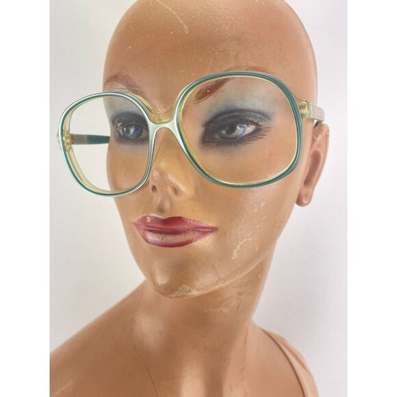 Vintage 80s oversized green eyeglasses frame, green gold iridescent, NO LENS - Picture 1 of 10